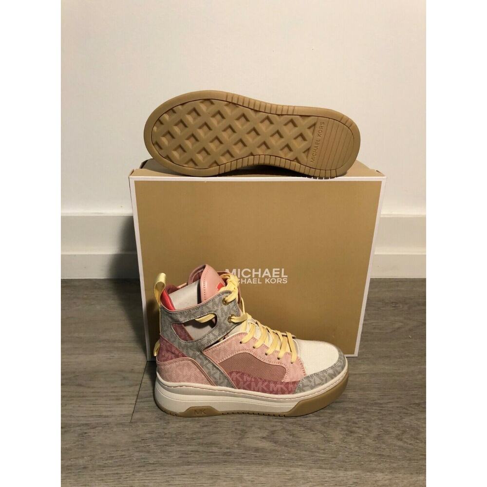 PERFECTION NEW MICHAEL KORS MATSON HIGH TOP CANVAS SNEAKERS PINK MULTI $225 S7.5 - Picture 10 of 12